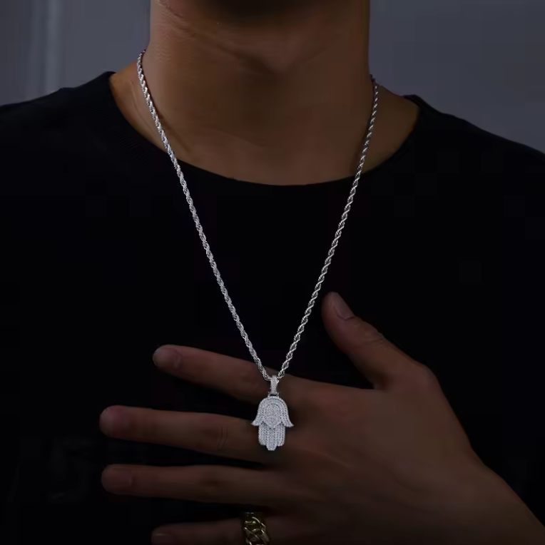 Moissanite Hamsa Hand Pendant 18K Gold