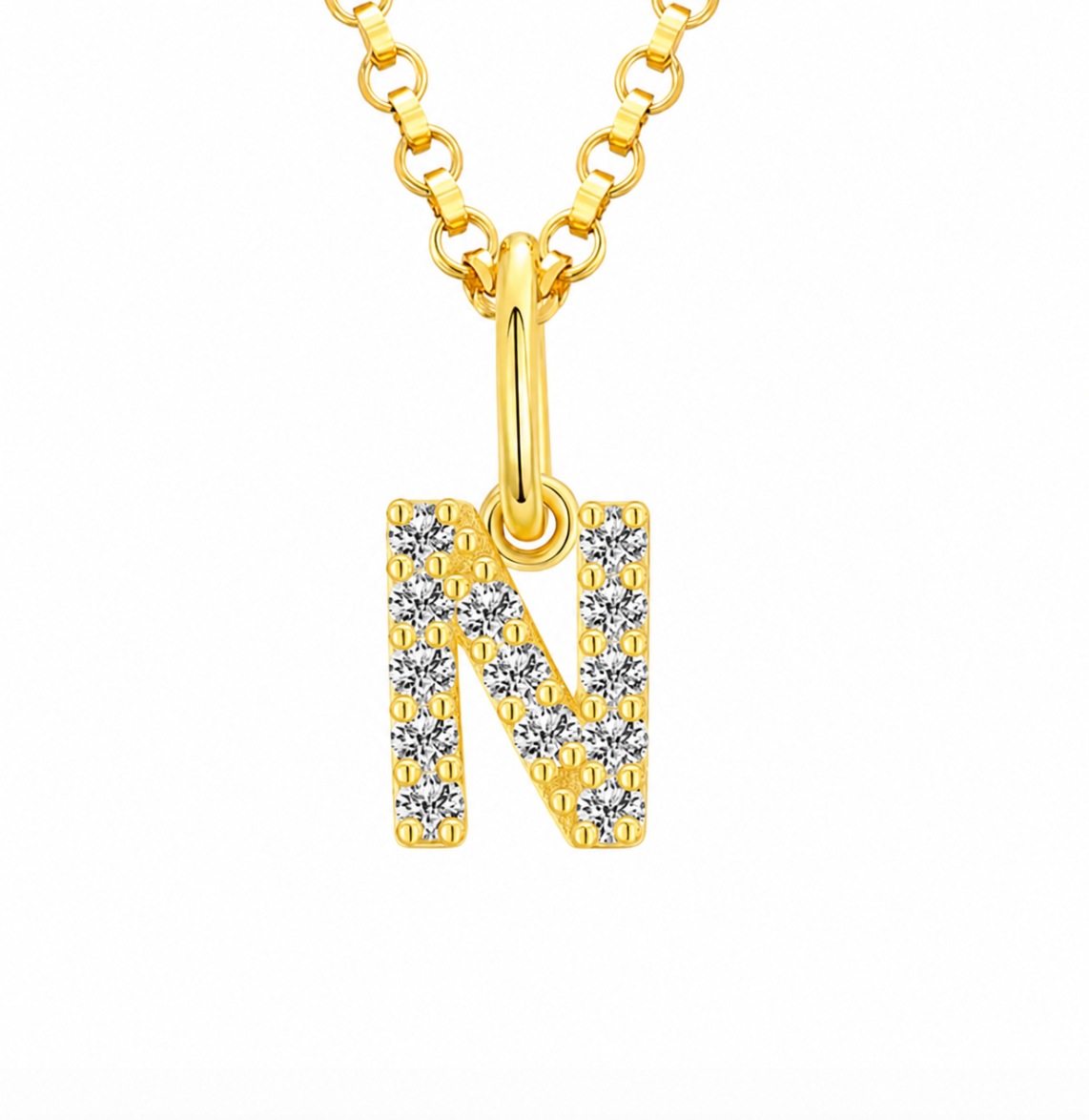 Moissanite Tiny Letters Initial Pendant + Free chain
