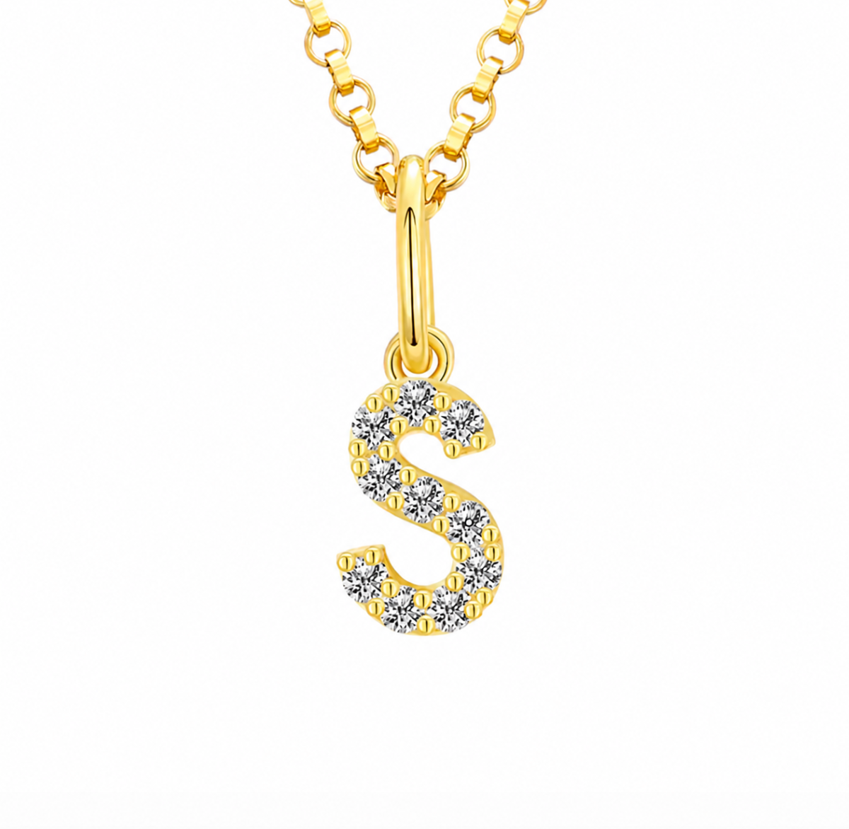 Moissanite Tiny Letters Initial Pendant + Free chain