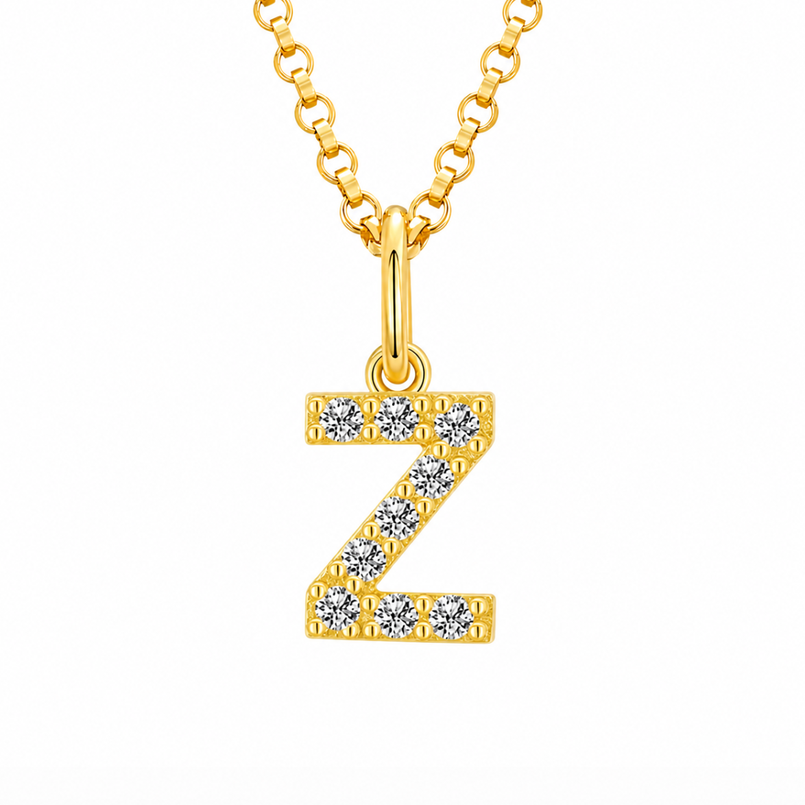 Moissanite Tiny Letters Initial Pendant + Free chain