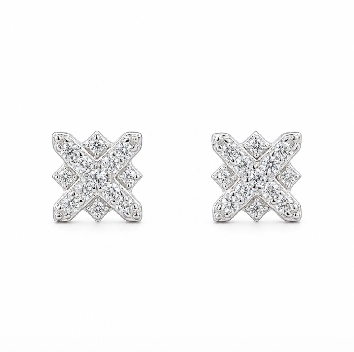 Moissanite Cross Flower Stud Earrings 18K Gold