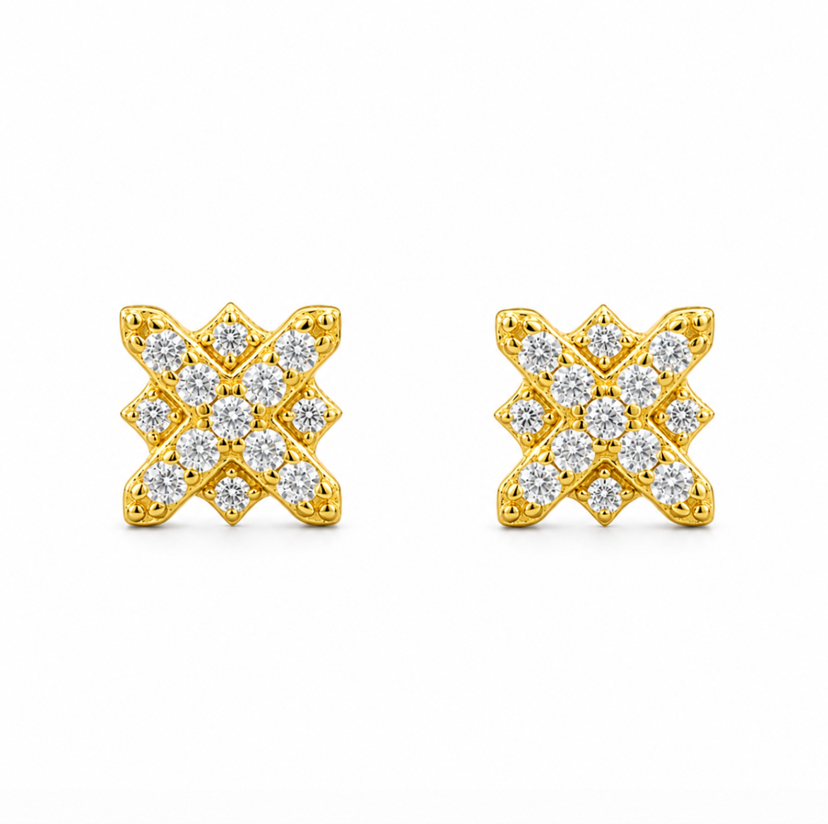 Moissanite Cross Flower Stud Earrings 18K Gold