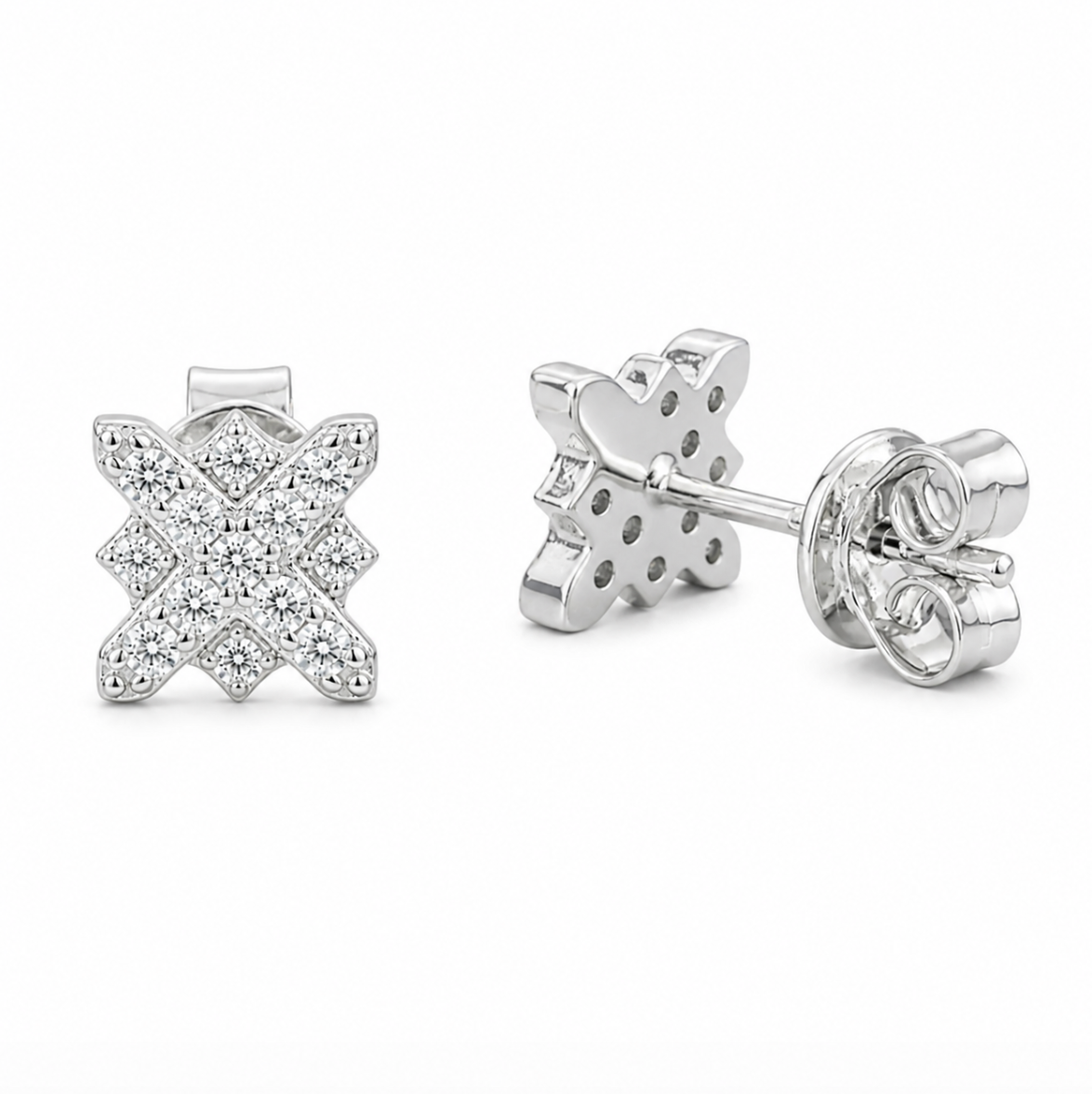 Moissanite Cross Flower Stud Earrings 18K Gold