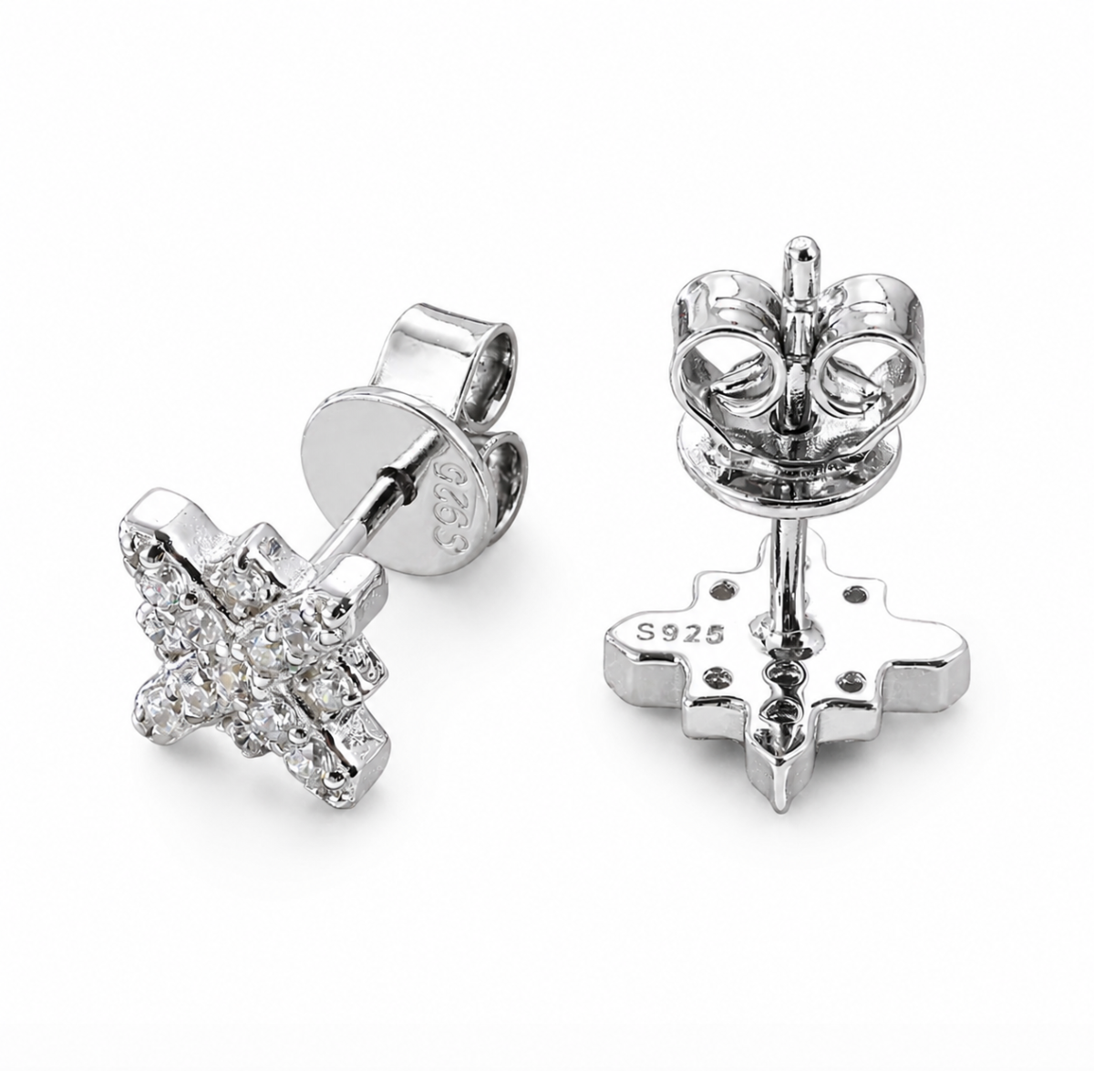 Moissanite Cross Flower Stud Earrings 18K Gold