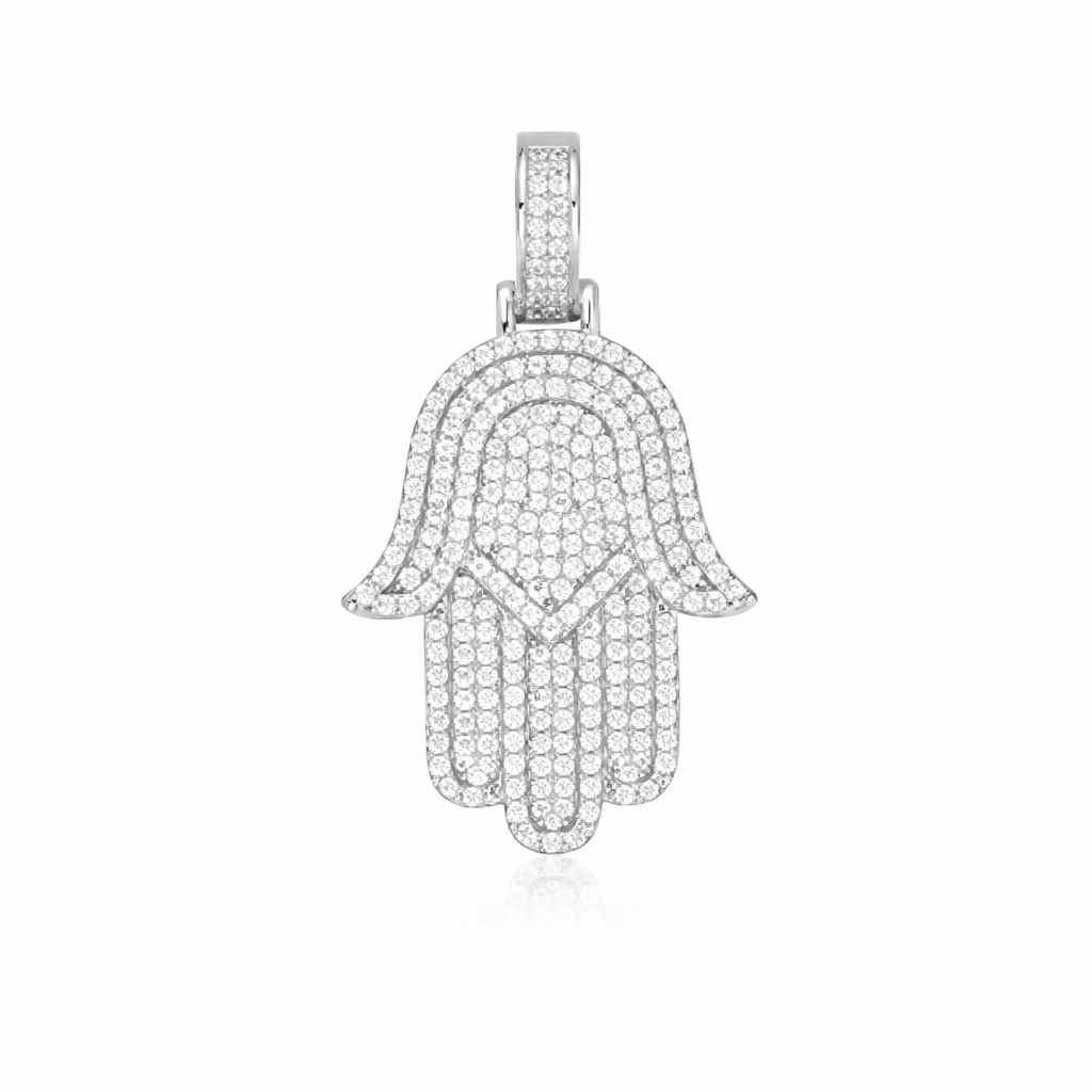 Moissanite Hamsa Hand Pendant 18K Gold