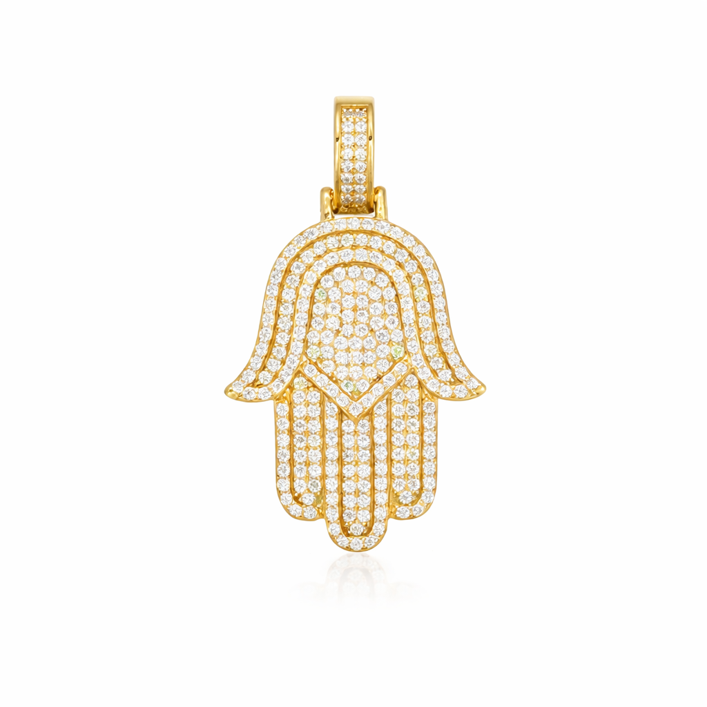 Moissanite Hamsa Hand Pendant 18K Gold