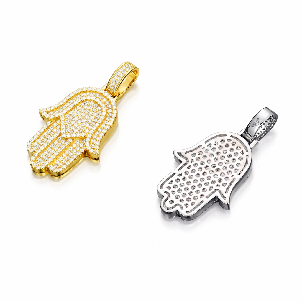 Moissanite Hamsa Hand Pendant 18K Gold