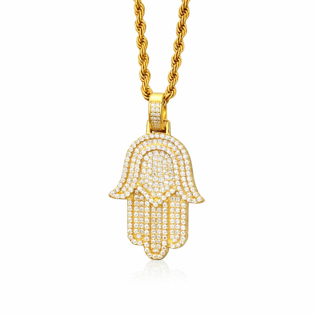 Moissanite Hamsa Hand Pendant 18K Gold