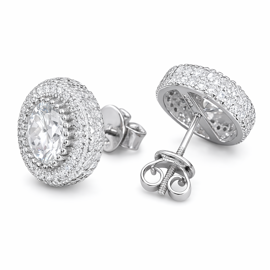 Halo Moissanite Stud Earrings