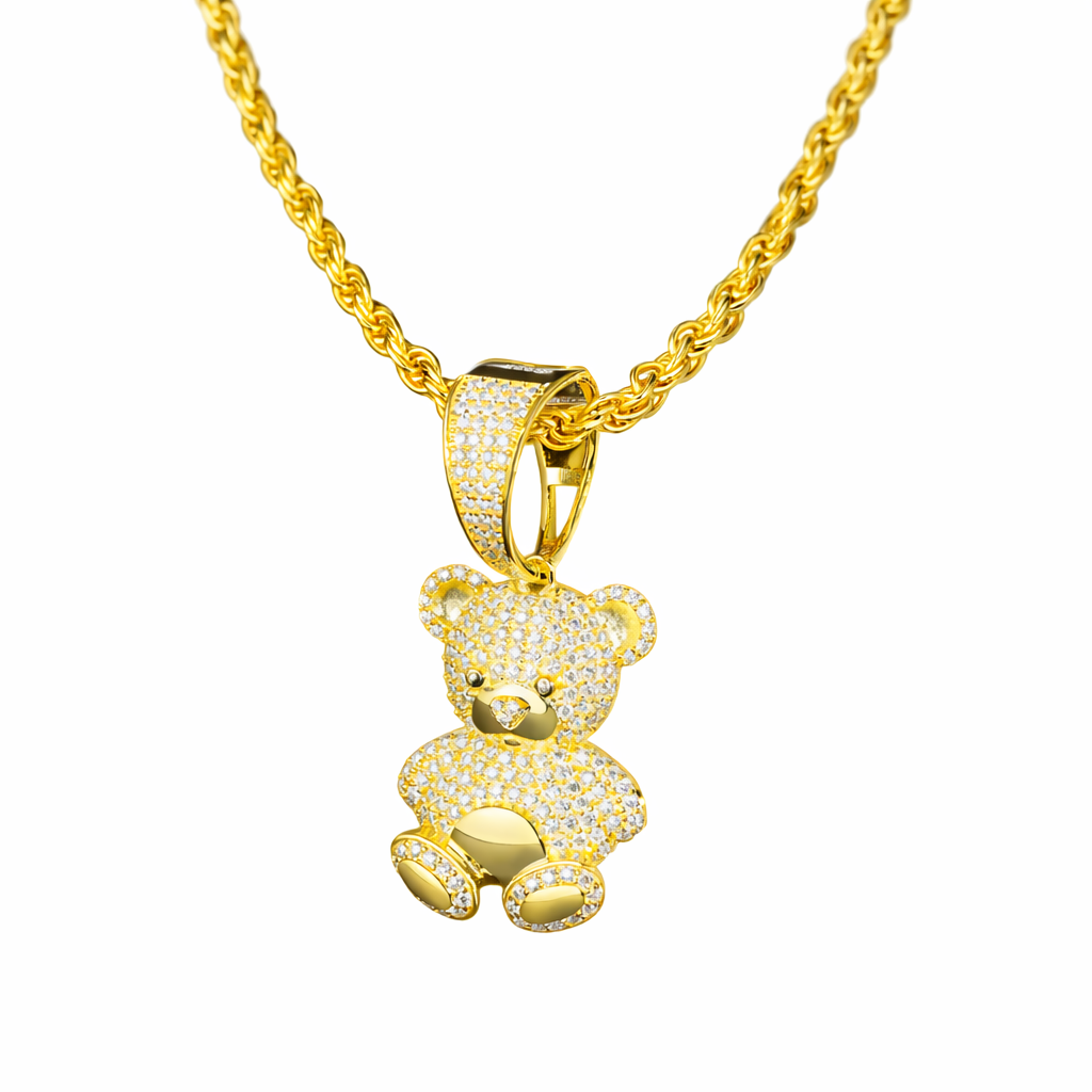 Moissanite Bear Pendant 14K Gold