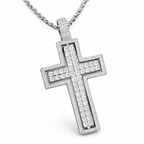 Cross Pendant Double Side Rotatable CZ 14K Gold + Free Rope Chain