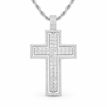 Cross Pendant Double Side Rotatable CZ 14K Gold + Free Rope Chain