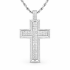 Cross Pendant Double Side Rotatable CZ 14K Gold + Free Rope Chain