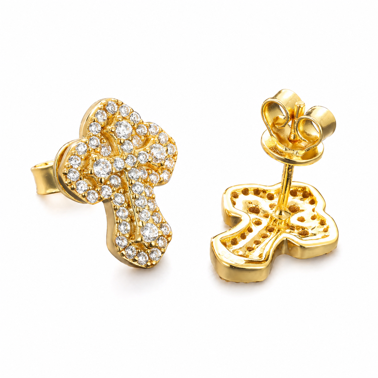 Medium Cross Moissanite Earrings 14K Gold