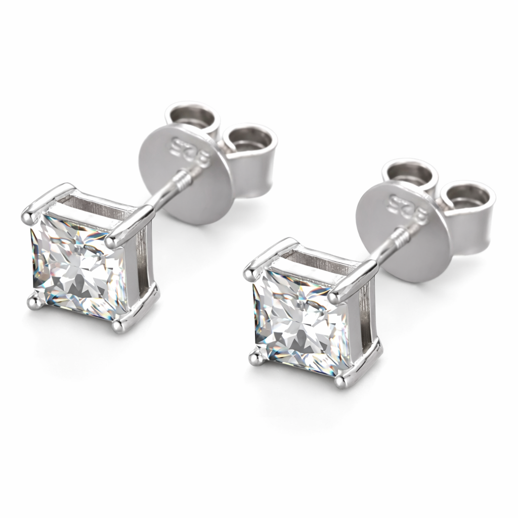 Moissanite Square Earrings 18K Gold