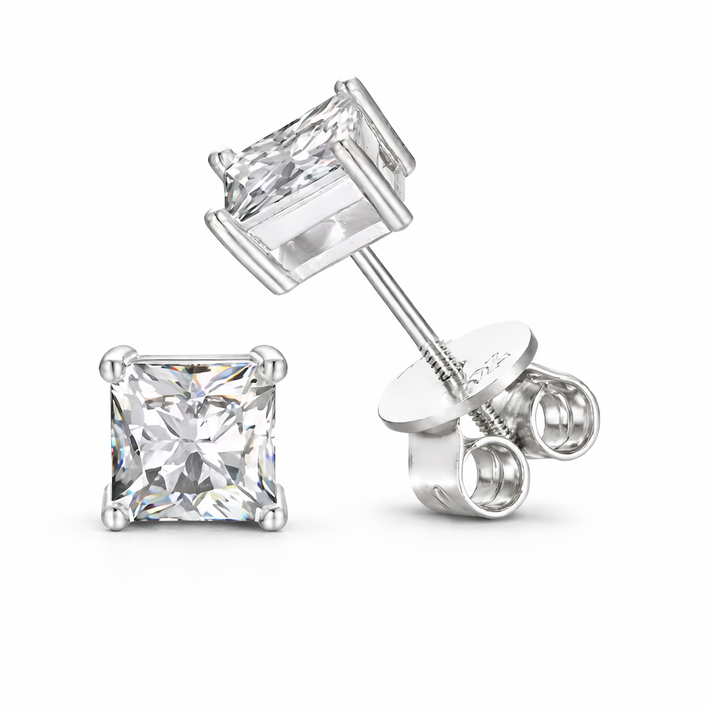 Moissanite Square Earrings 18K Gold