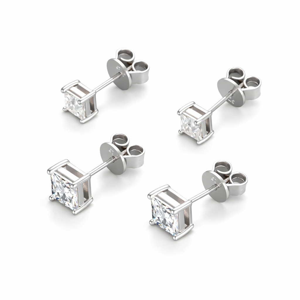 Moissanite Square Earrings 18K Gold