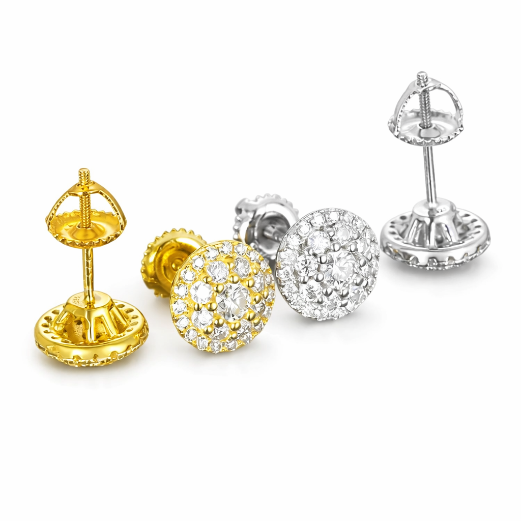 9MM Moissanite Halo Cluster Stud Earrings 14K Gold