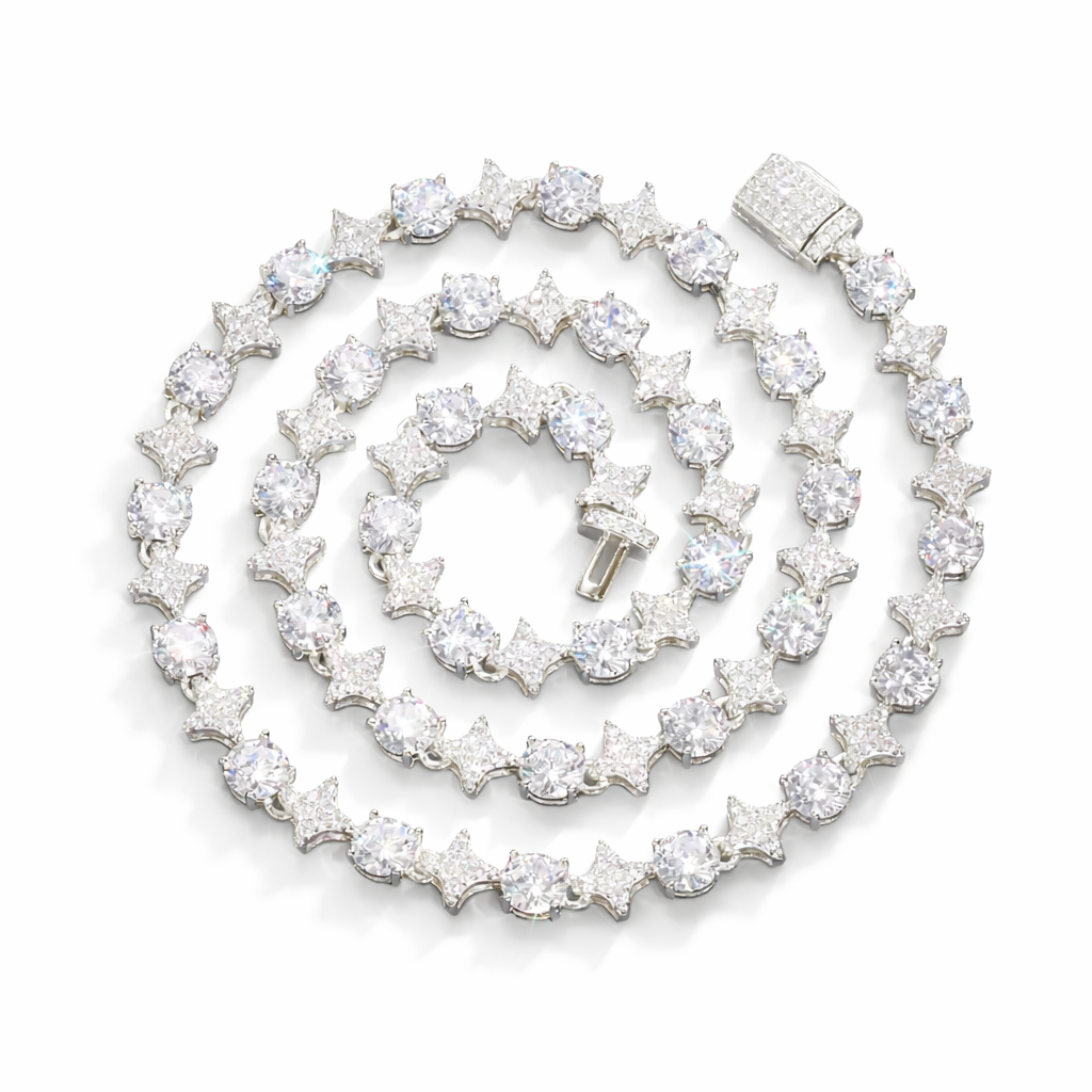 8MM STAR Moissanite Tennis Chain 14K Gold