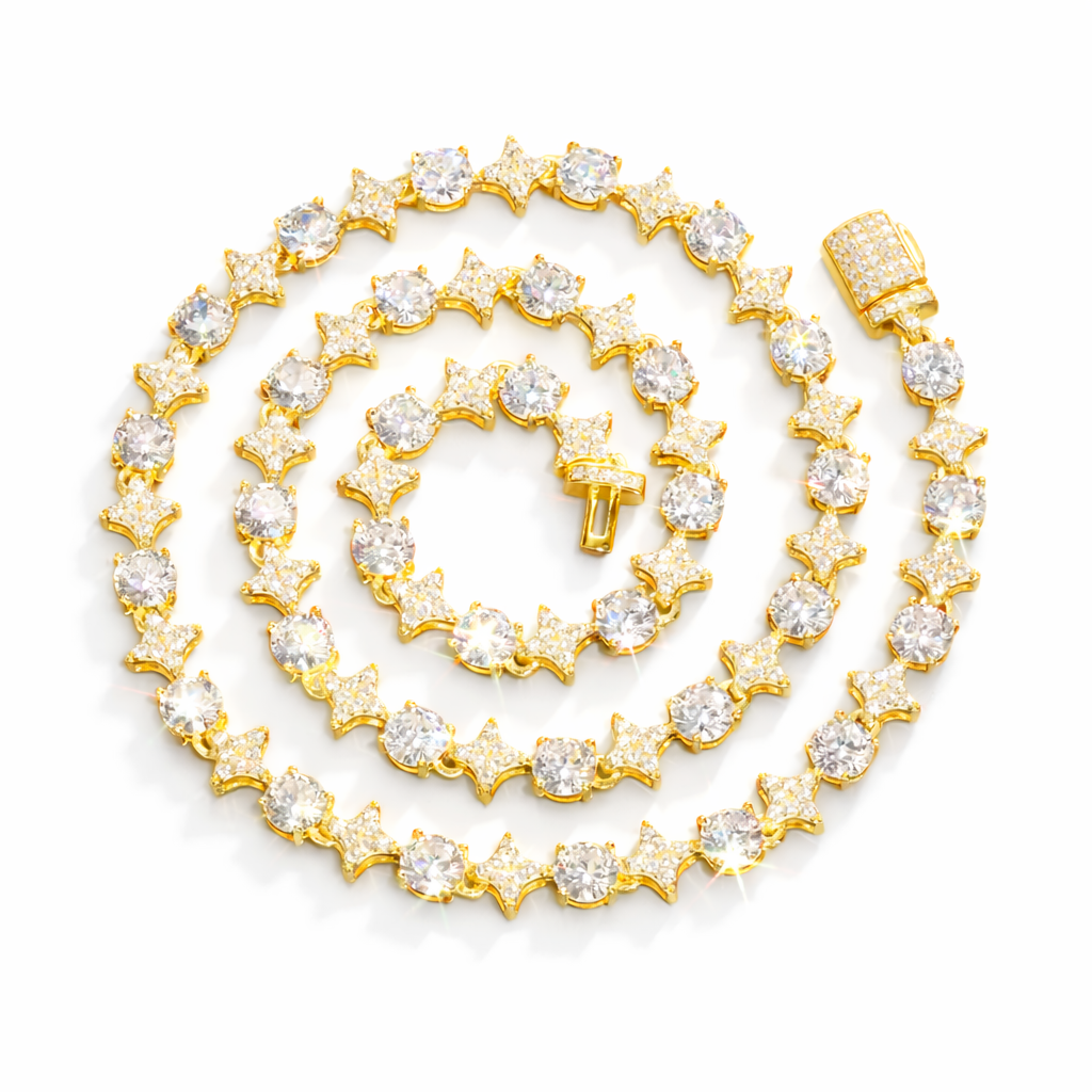 8MM STAR Moissanite Tennis Chain 14K Gold