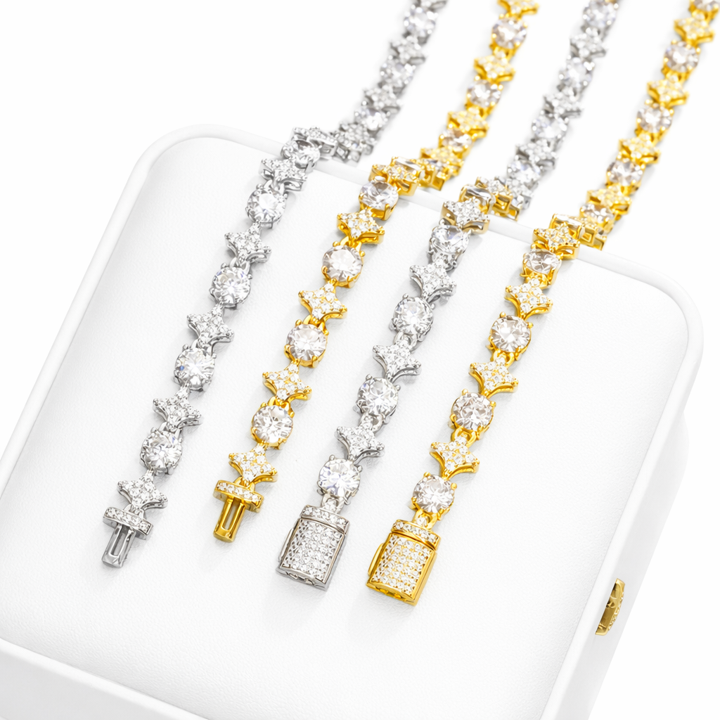 8MM STAR Moissanite Tennis Chain 14K Gold
