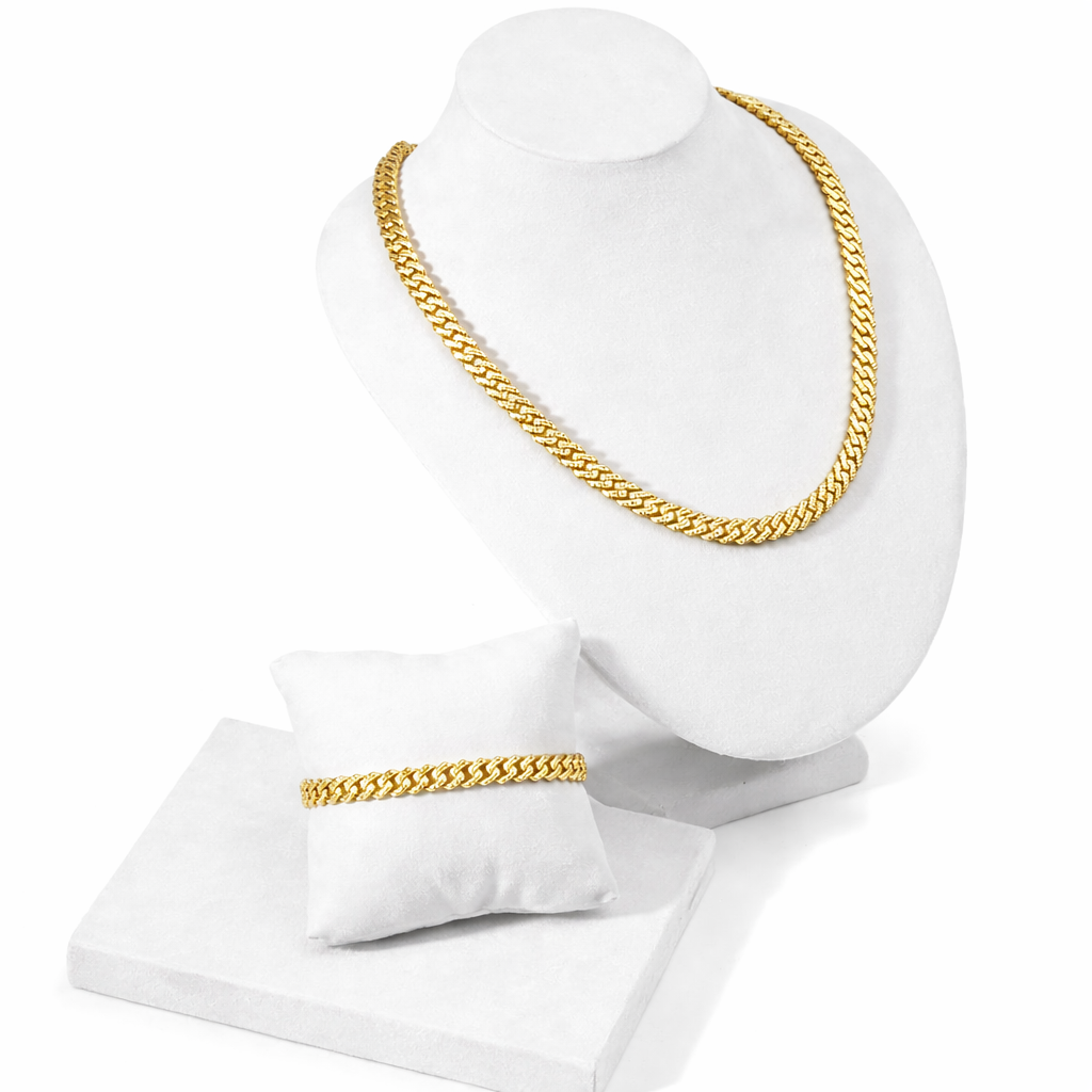 8MM Moissanite Cuban Link Chain/Bracelet Bundle 14K Gold