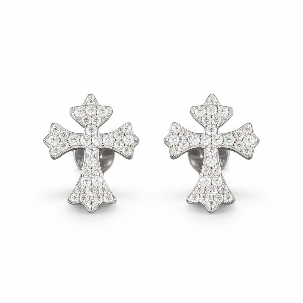 Cross Moissanite Earrings 14K Gold