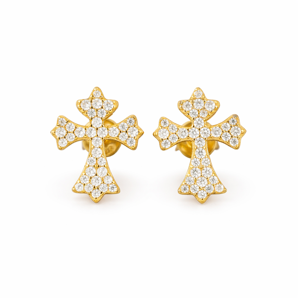 Cross Moissanite Earrings 14K Gold
