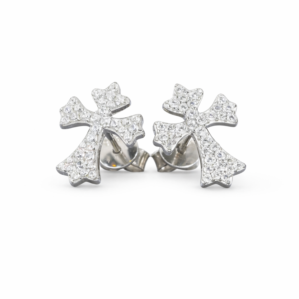 Cross Moissanite Earrings 14K Gold