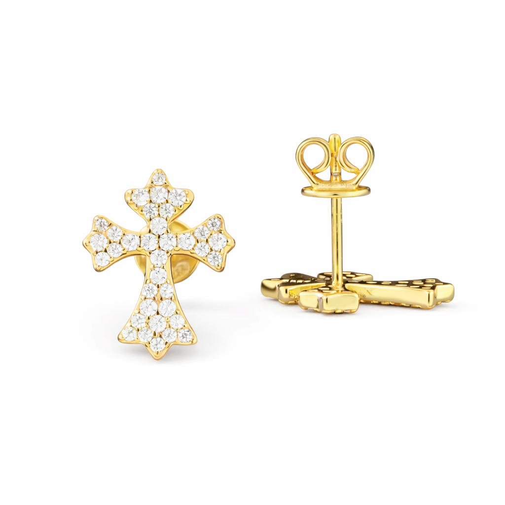 Cross Moissanite Earrings 14K Gold