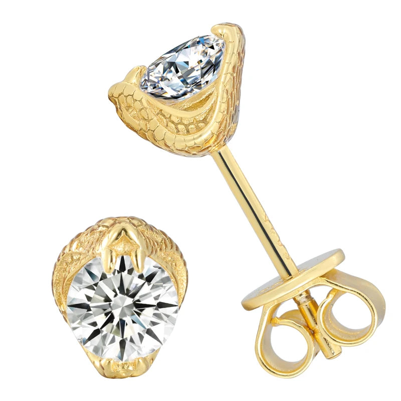 Moissanite Snake Stud Earrings 14K Gold