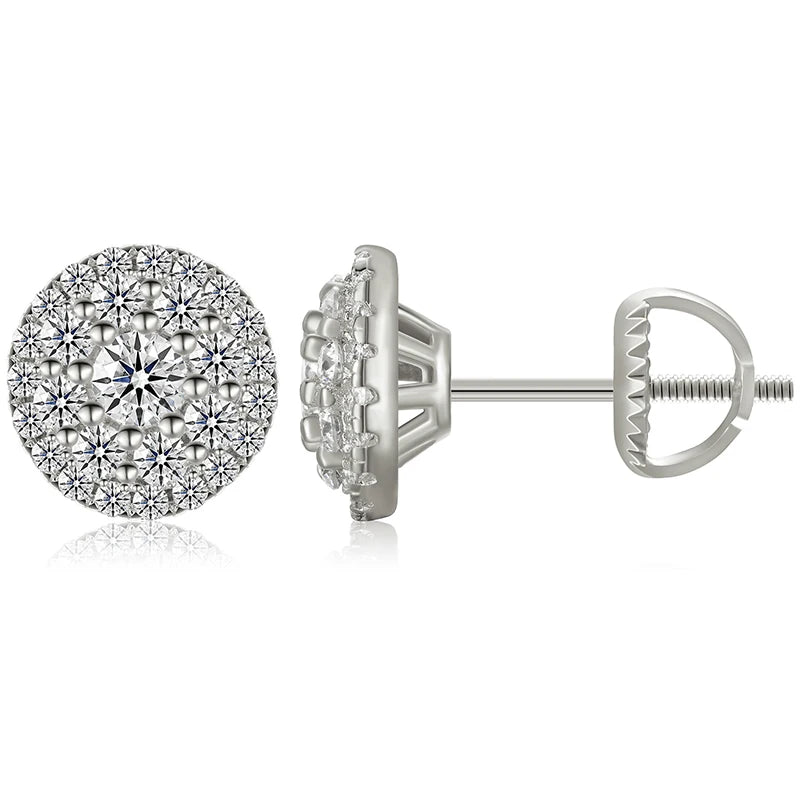 9MM Moissanite Halo Cluster Stud Earrings 14K Gold