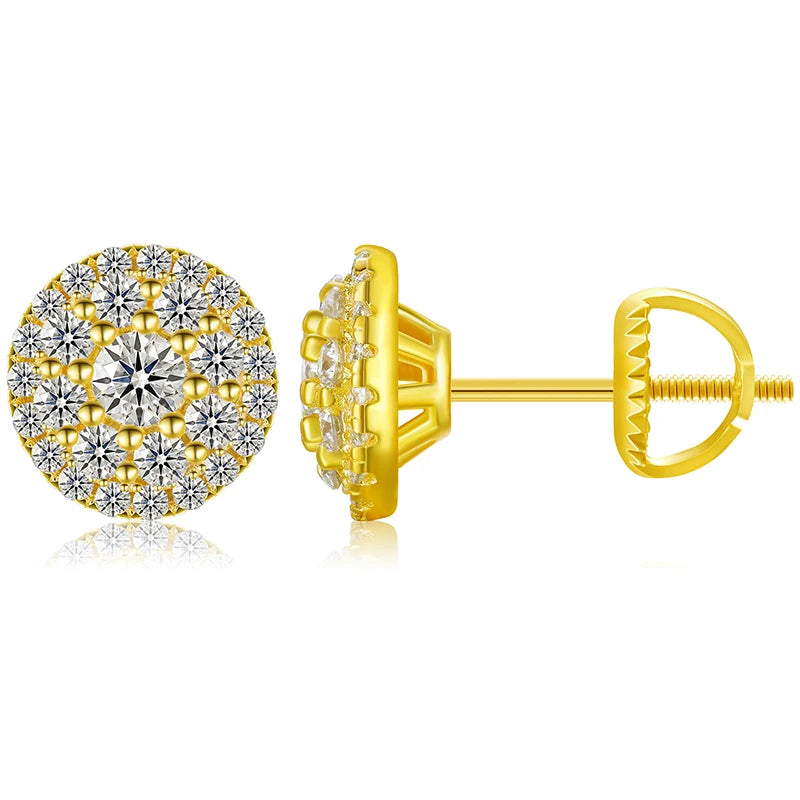 9MM Moissanite Halo Cluster Stud Earrings 14K Gold