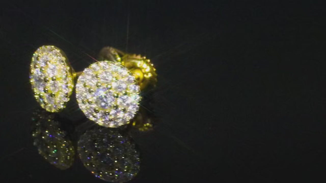 9MM Moissanite Halo Cluster Stud Earrings 14K Gold