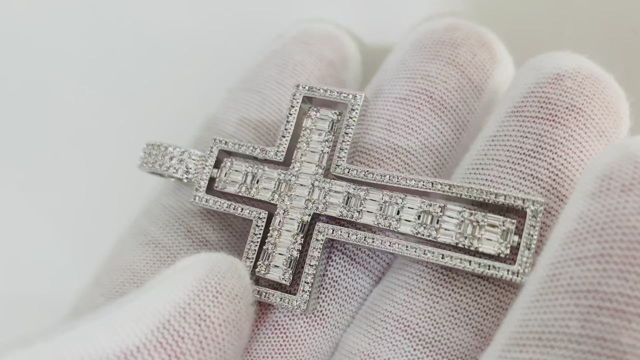 Cross Pendant Double Side Rotatable CZ 14K Gold + Free Rope Chain